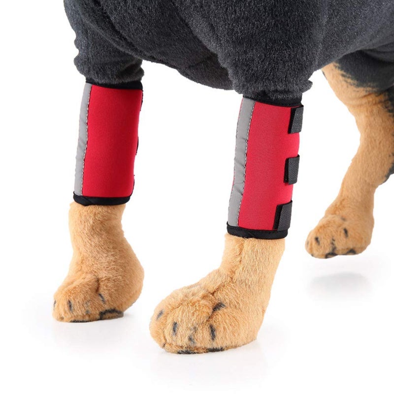 Emoly 1 Pair Reflective Tape Elbow Protectors, Dog Front Leg Braces Pet Knee Pads Dog Elbow Protector Help with Injuries Sprains and Loss of Stability Caused by Arthritis(S, Red) - Image 3